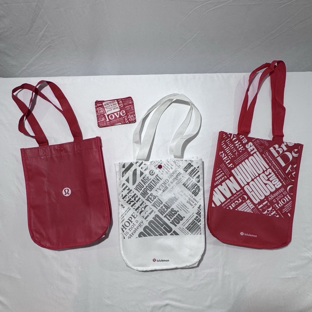 Lululemon Reusable Bag Lot Small Logo White Red Silver Love Yoga GC Zip Pouch